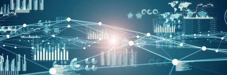 Network with statistics icons Network with statistics icons